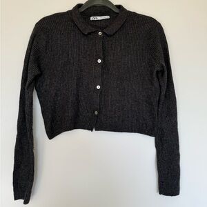 Zara Charcoal Gray Cropped Cardigan